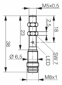 Miniaturní induktivní snímač DW-AS-503-M5 rozměry